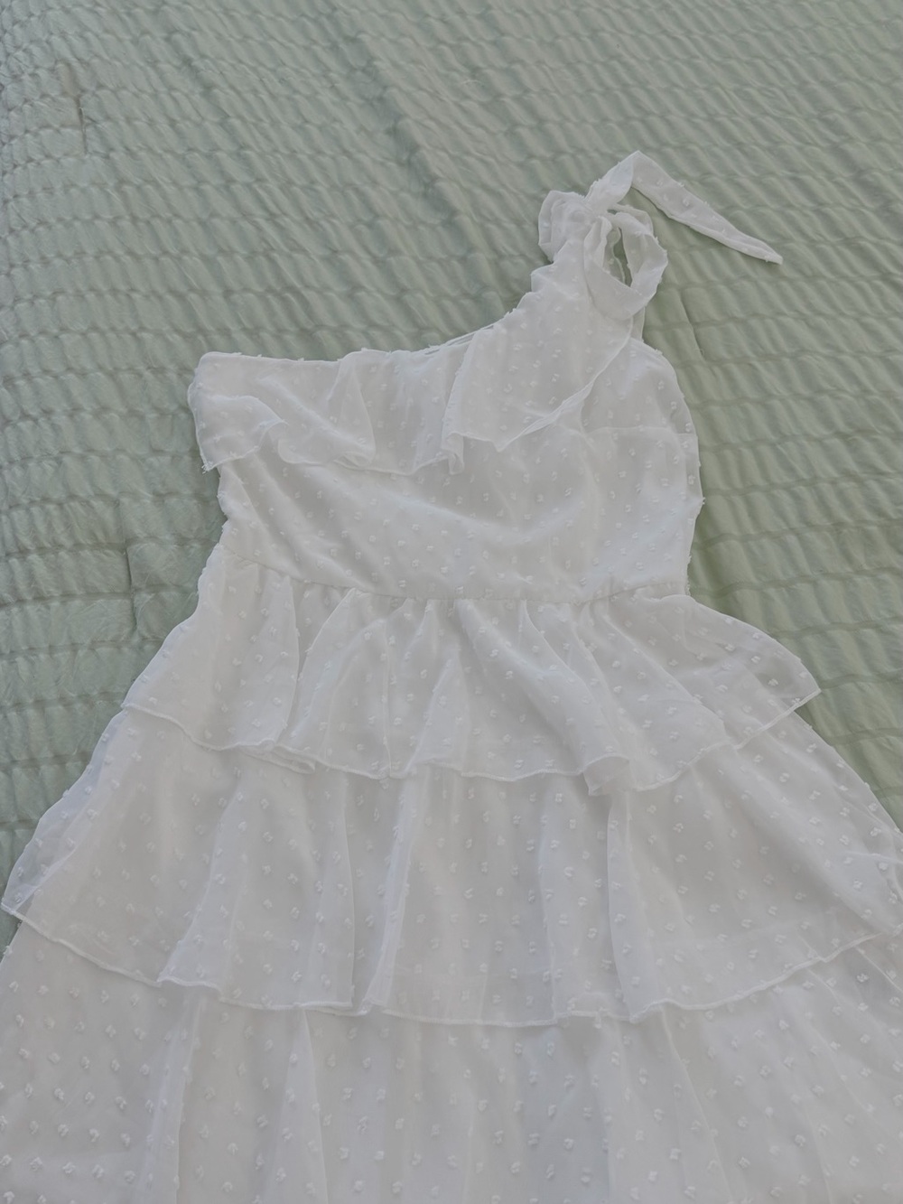 SHEIN White One-Shoulder Ruffle Tiered Dress